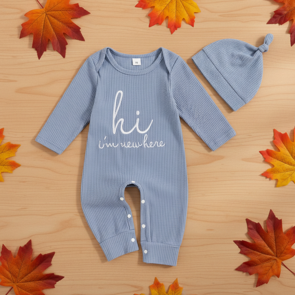 CuddleBaby – Hallo, ich bin neu hier – Set aus Baby-Strampler und Mütze