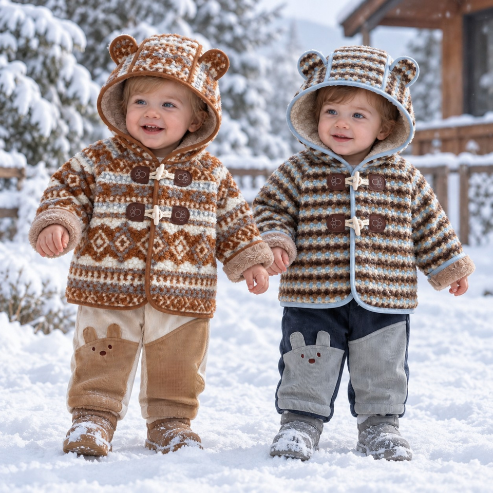 LittleWarm – Gemütlich & stilvoll – Wintermantel mit Fair-Isle-Muster