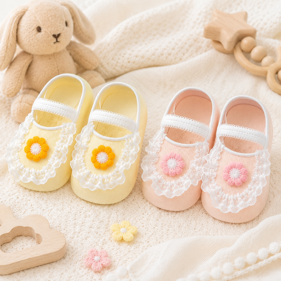 SweetFeet – Weich & niedlich – Babysocken mit Blumen und Spitze
