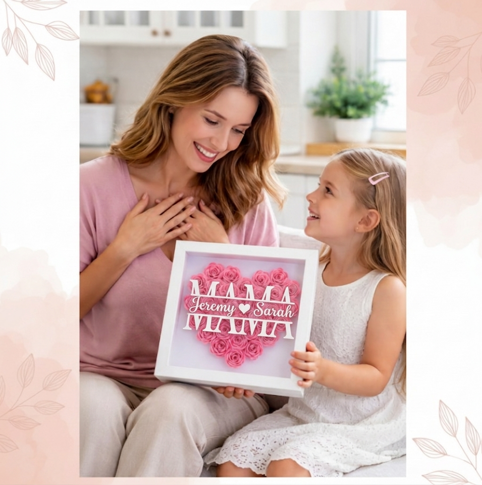 Personalized Rose Shadow Box – Einzigartiges Muttertagsgeschenk – Personalisierte Rosen-Schattenbox