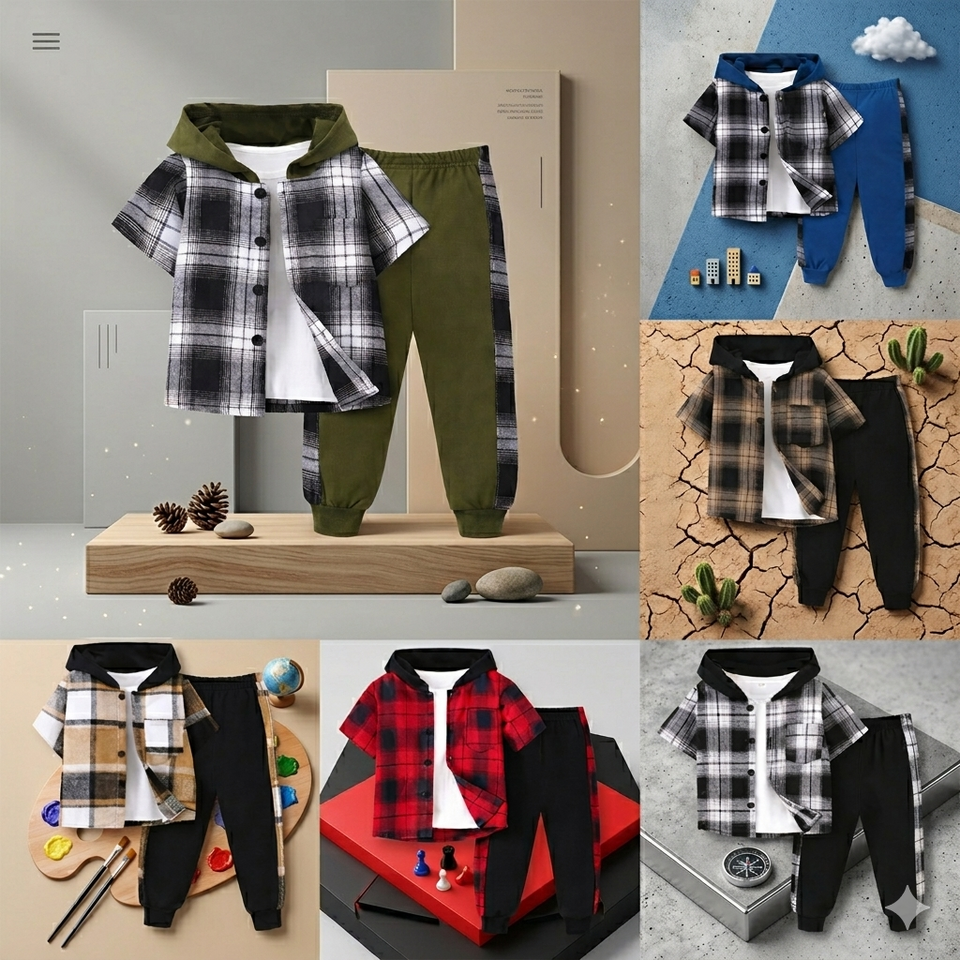 Boys Checkered Outfit – Trendig und bequem – Kinderbekleidungsset mit Karomuster