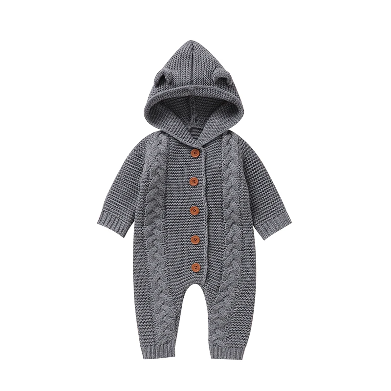 SoftKnit – Warm & niedlich – Gestrickter Baby-Strampler mit Kapuze