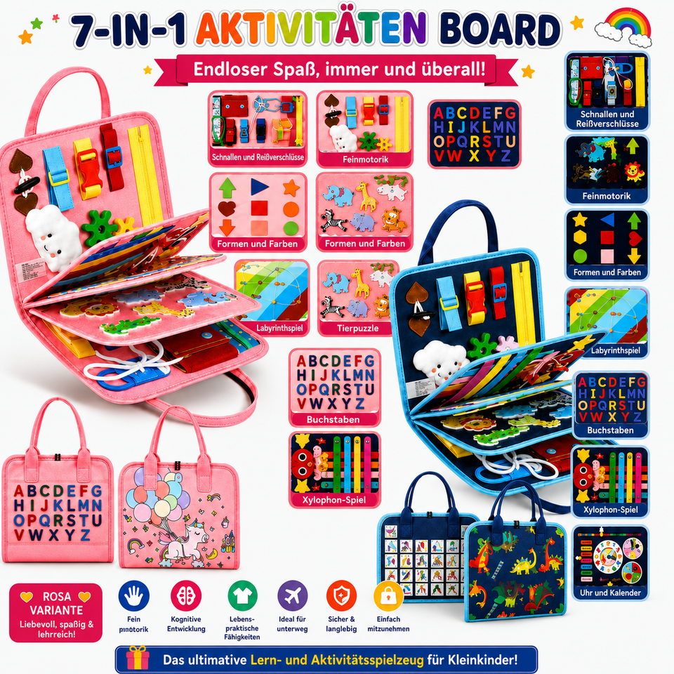 7-in-1 Busy Board – Motorik & Lernen – Aktivitäten-Tafel
