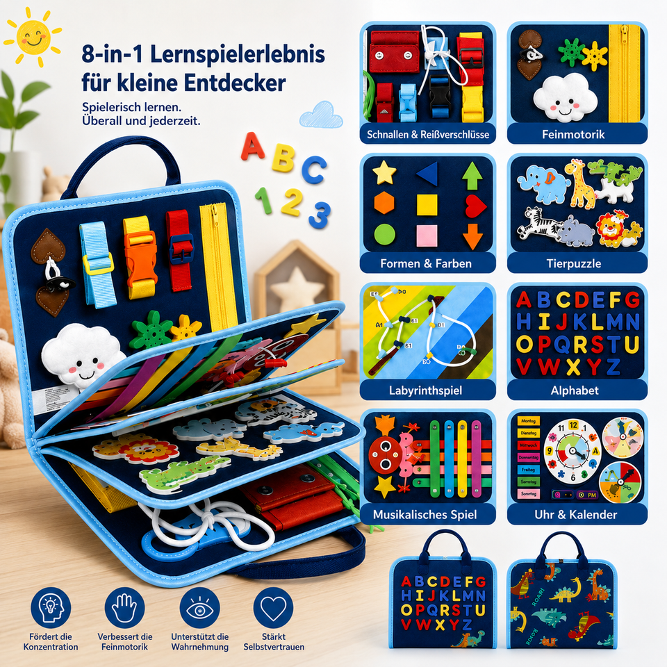 7-in-1 Busy Board – Motorik & Lernen – Aktivitäten-Tafel