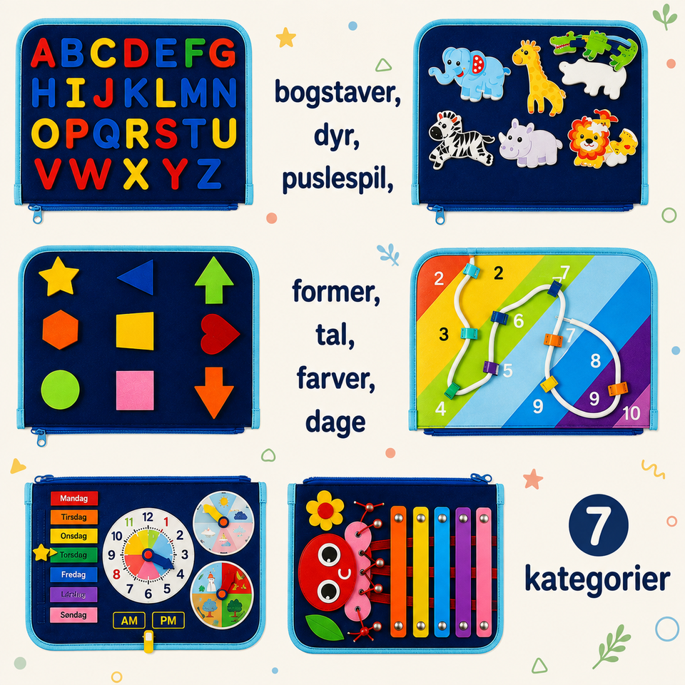 7-in-1 Busy Board – Motorik & læring – Aktivitetstavle