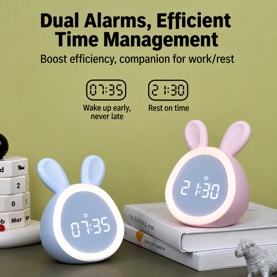 BunnyGlow – Niedlich & praktisch – Digitaler Kinderwecker mit Nachtlicht