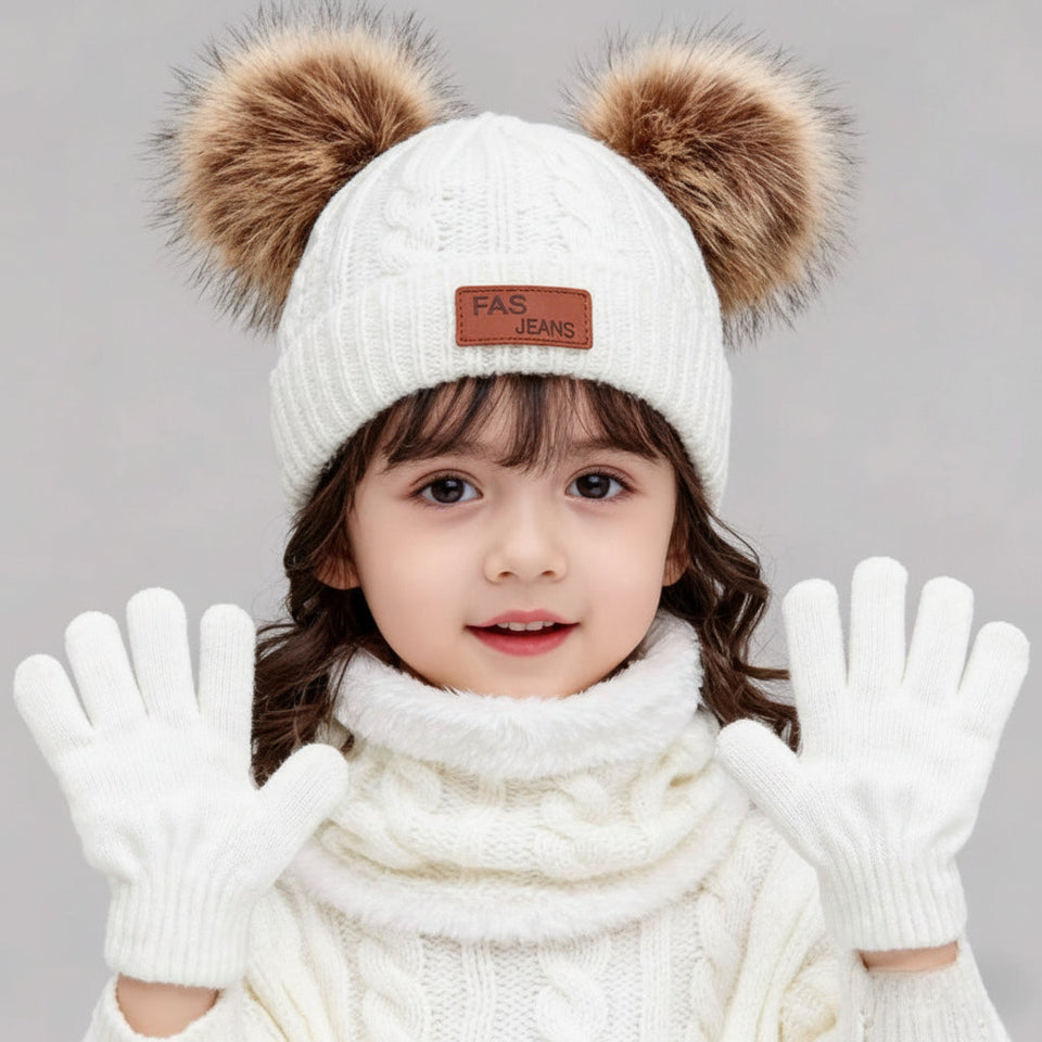 CozyPom – Warm & Weich - Winterset mit Mütze, Schal und Handschuhen