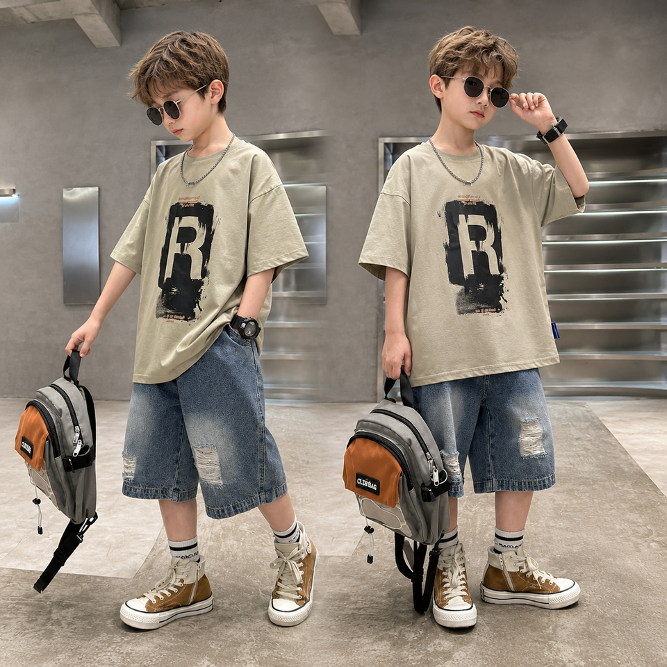 CoolBoys – Cool & bequem – Outfit für Jungen mit T-Shirt und Jeans-Shorts
