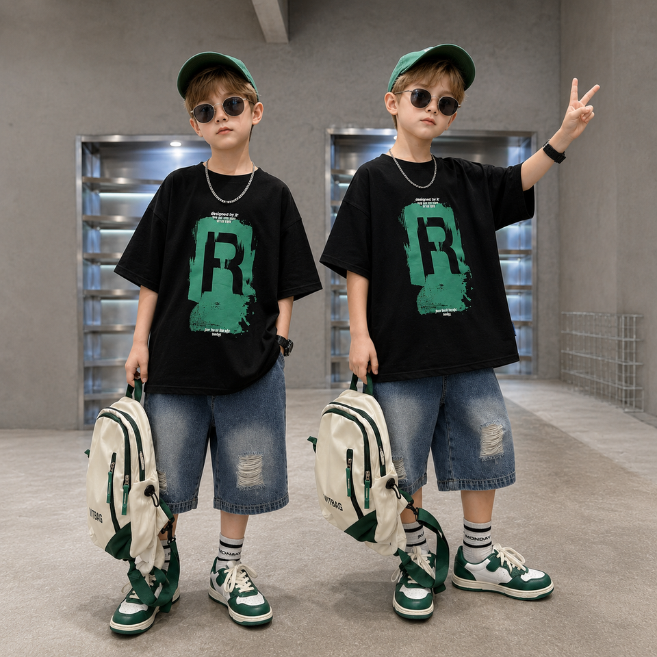 CoolBoys – Cool & bequem – Outfit für Jungen mit T-Shirt und Jeans-Shorts
