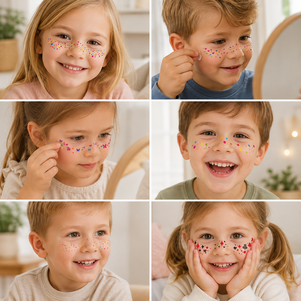 PartyFreckles – Farbenfroh & festlich – Temporäre Gesichtssticker (6er-Set)