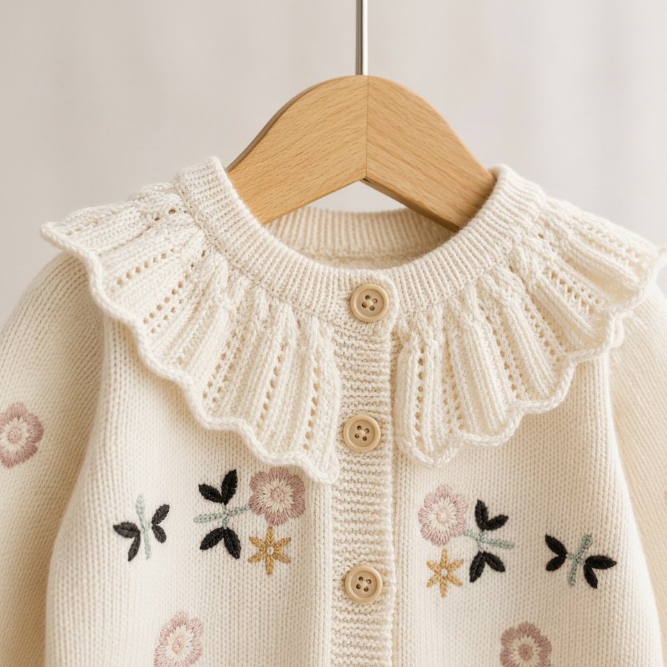 FloraKnit – Warm & modisch – Gestrickte Strickjacke mit Blumenmotiven