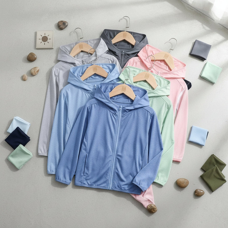 SunnyShield – Leicht & Schützend – UV-schützende Kinderjacke mit Kapuze