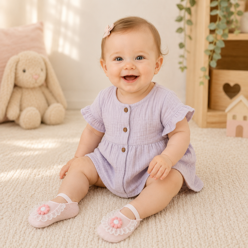 SweetFeet – Weich & niedlich – Babysocken mit Blumen und Spitze