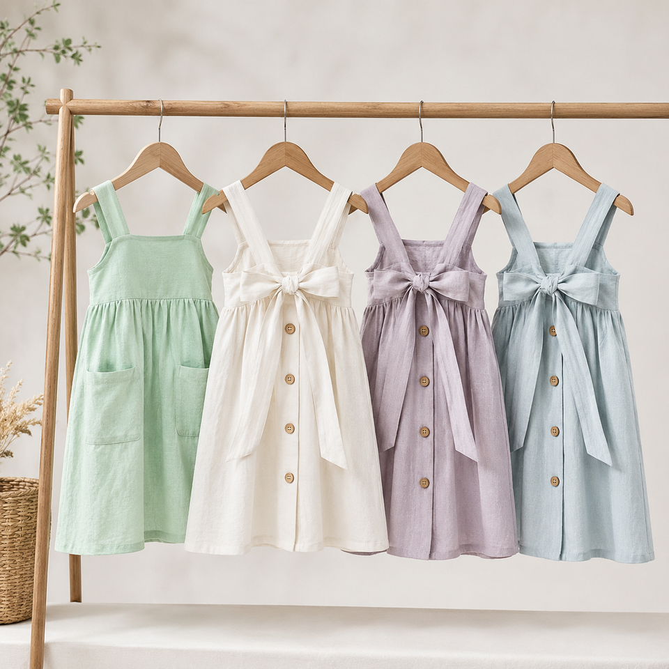 BloomGrace – Niedlich & bequem – Kinderkleid mit Schleife und verstellbaren Trägern