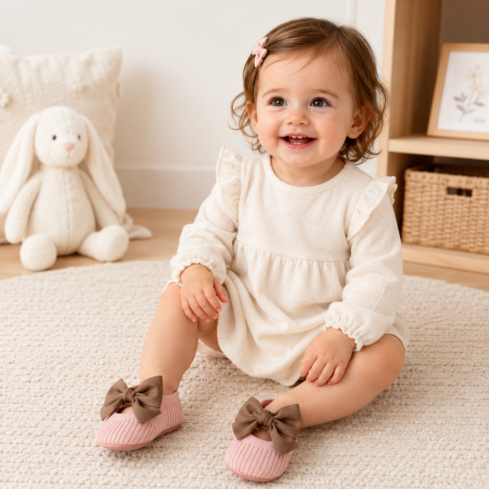 SweetBow – Niedlich & praktisch – Gestrickte Babyschuhe mit Schmetterlingsschleife