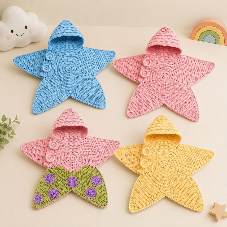 CozyStar – Weich & handgefertigt – Gestrickter Baby-Strampler mit sternförmigem Muster