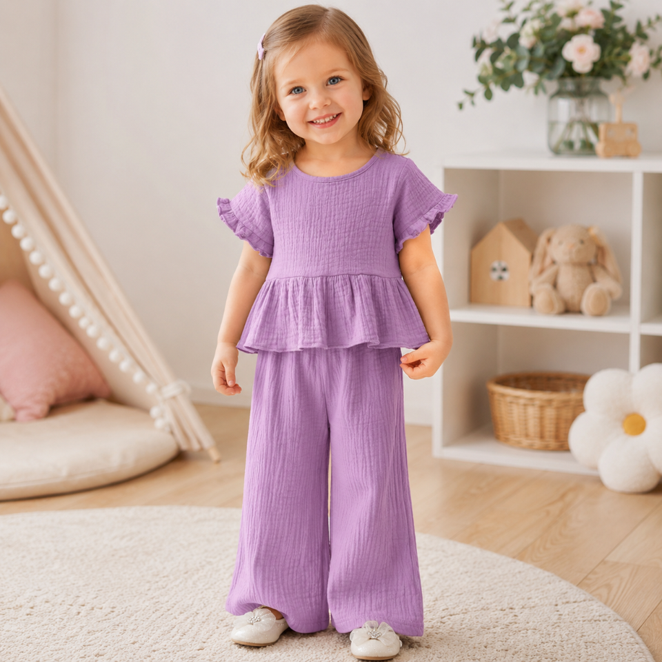 SoftCharm – Elegant & bequem – Mädchen-Set mit Rüschenoberteil und langer Hose