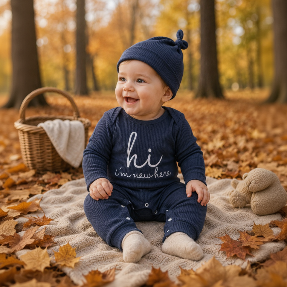 CuddleBaby – Hallo, ich bin neu hier – Set aus Baby-Strampler und Mütze