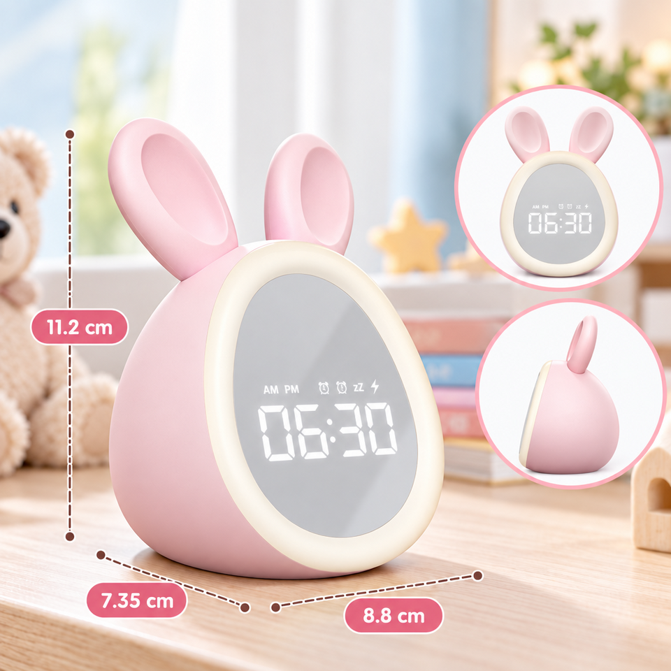 BunnyGlow – Niedlich & praktisch – Digitaler Kinderwecker mit Nachtlicht