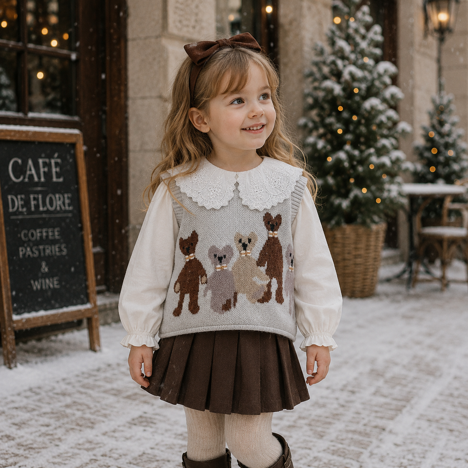 PrettyLayers – Süß & stilvoll – 3-teiliges Set für Mädchen mit Rock, Bluse und Strickjacke