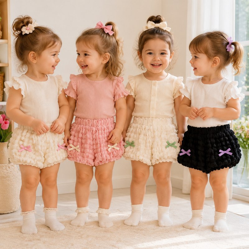LovelyBloom – Weich & niedlich – Kinderhose mit Rüschen und Schleife