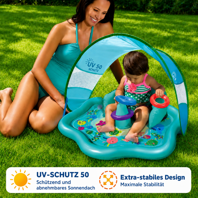 SplashPlay – Sicher & unterhaltsam – Baby-Planschbecken mit Sonnenschutz
