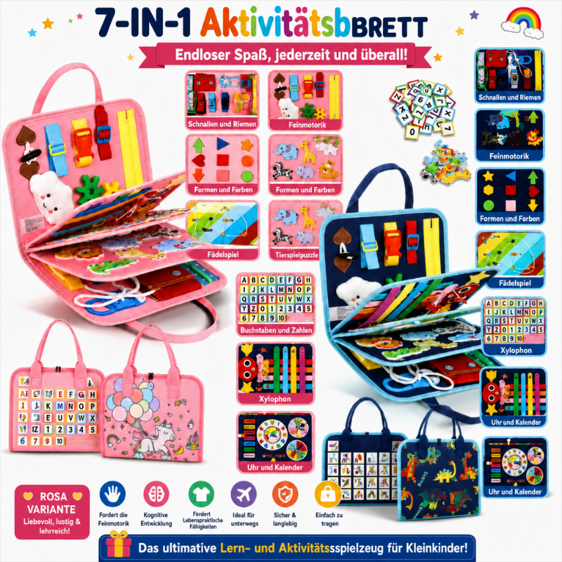 7-in-1 Busy Board – Motorik & Lernen – Aktivitäten-Tafel