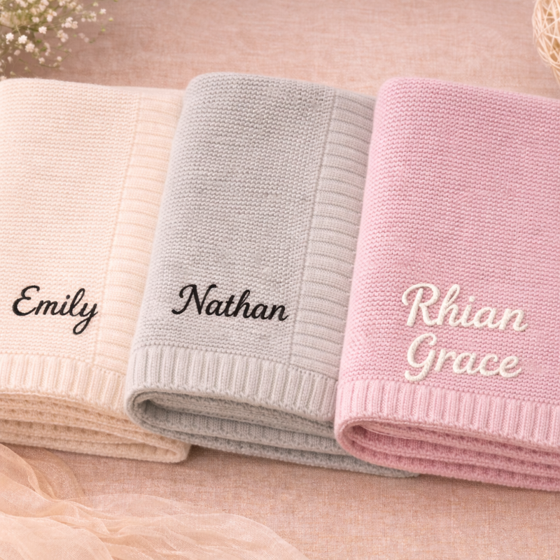Personalized Baby Blanket – Weich & Einzigartig – Personalisierte, bestickte Baumwolldecke