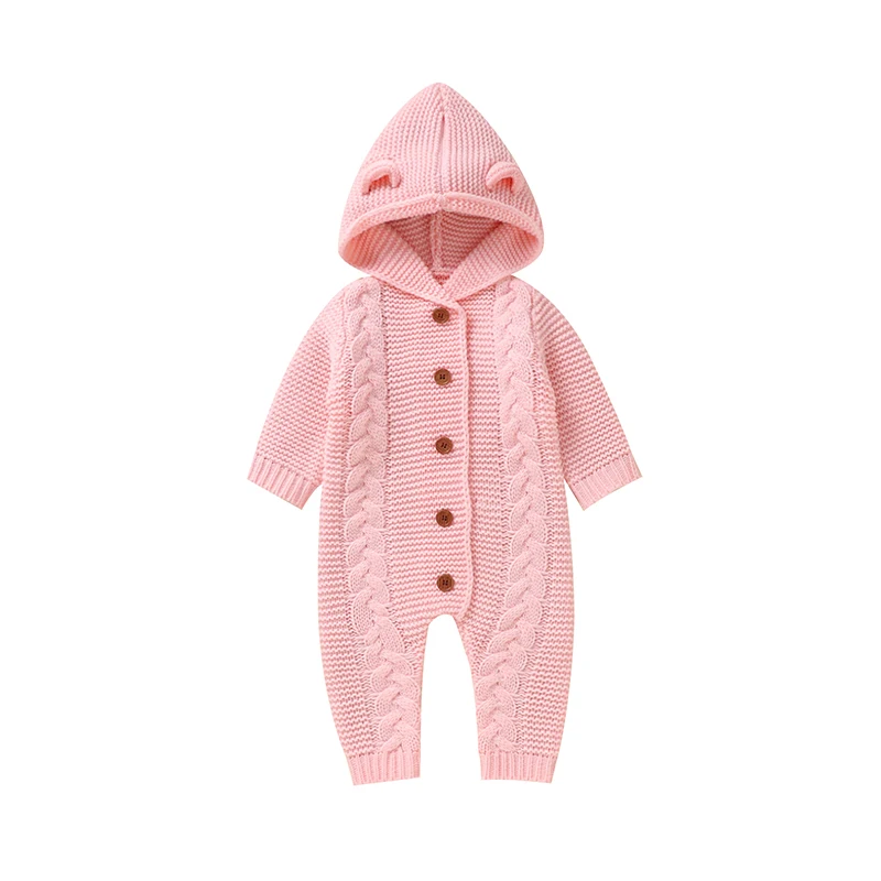 SoftKnit – Warm & niedlich – Gestrickter Baby-Strampler mit Kapuze