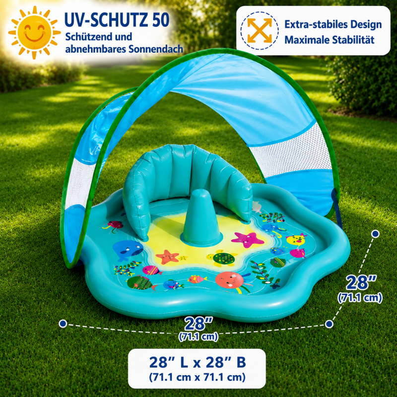 SplashPlay – Sicher & unterhaltsam – Baby-Planschbecken mit Sonnenschutz