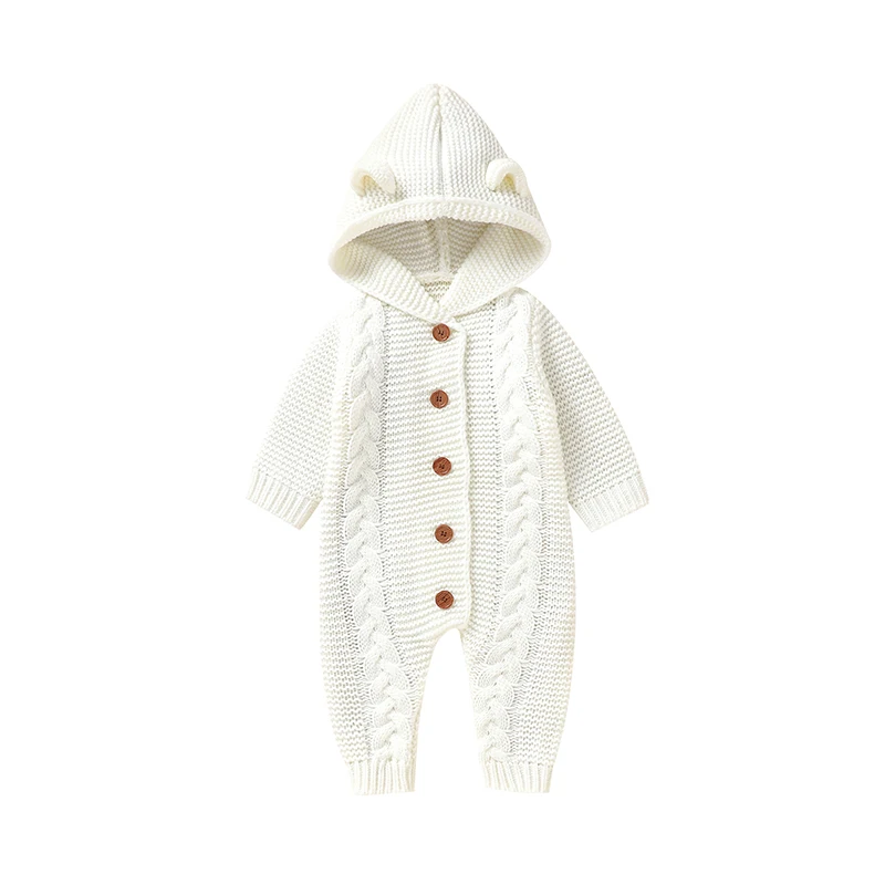 SoftKnit – Warm & niedlich – Gestrickter Baby-Strampler mit Kapuze
