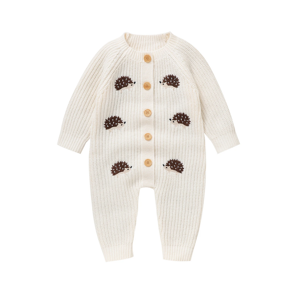 CozyHedge – Weich & warm – Gestrickter Baby-Strampler mit Igel-Motiv