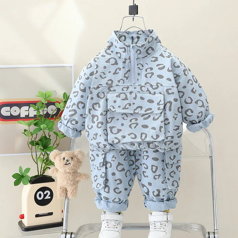 Mini Fashion™ - Sejt Leopardprint - 2-delt Tøjsæt