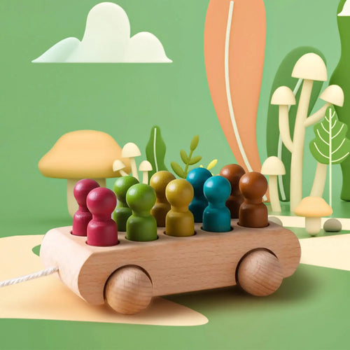 Pop & Roll – Motorik und Fantasie – Holzpuppen Auto Set