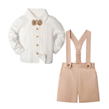 LittleDandy – Klassisk og elegant – Bomuldsshorts med seler, sløjfe & skjorte