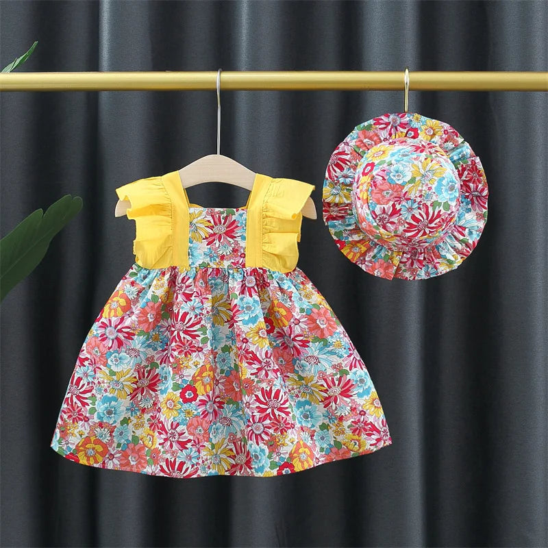 Mini Fashion™ - Niedliches Blumendesign - Mädchenkleid mit Hut