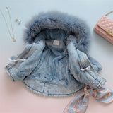 FurDream – Denim-Look – Winterjacke mit Kapuze