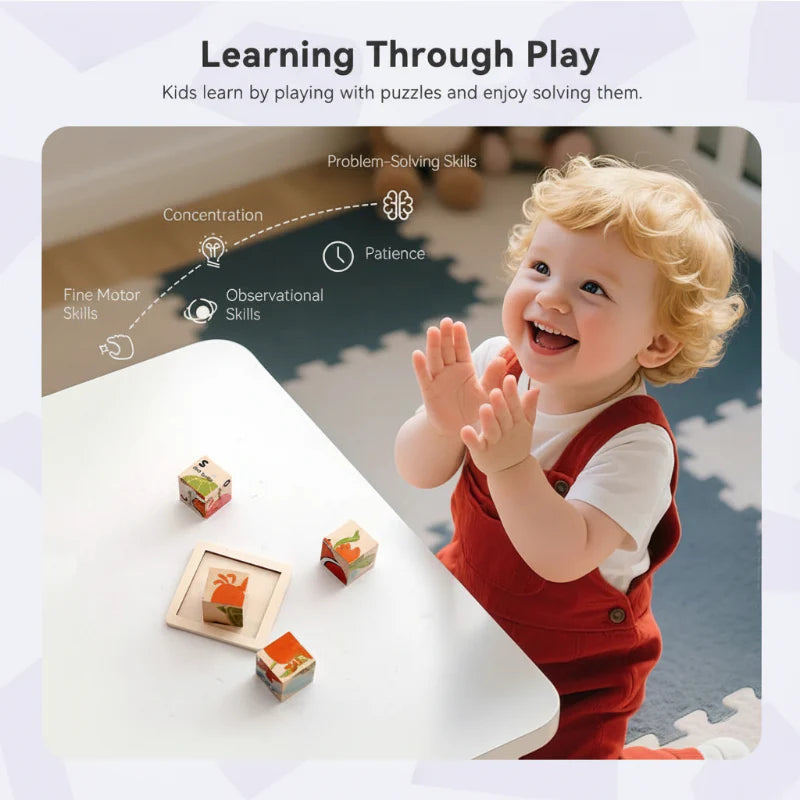 WoodMind – Kreativ & lehrreich – 6-in-1 Montessori-Tier-Holzpuzzle