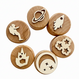 WoodStamp – Montessori & Kreativ – 6 Stück Holz-Knetstempel