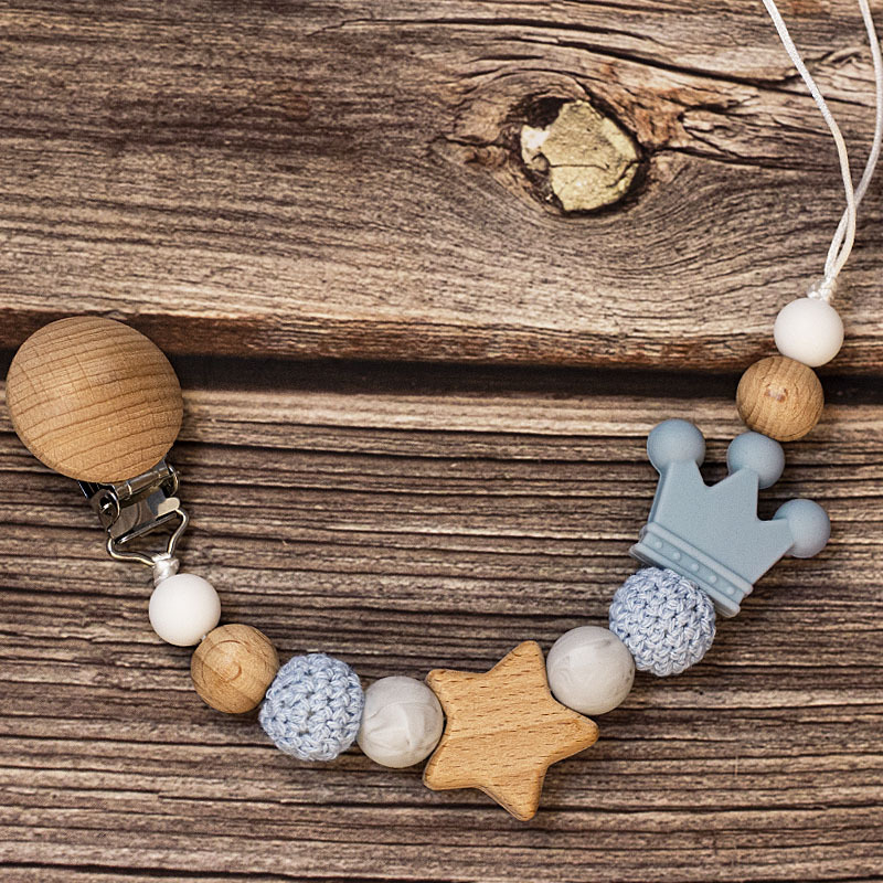 Baby Pacifier Holder –  Mit Namen – Personalisierte Holz- und Silikonperlen