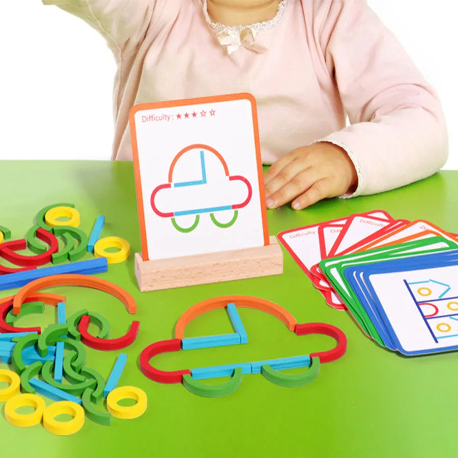 Sticks & Rings – Schlank & kreativ – Hölzerne Formen Puzzle