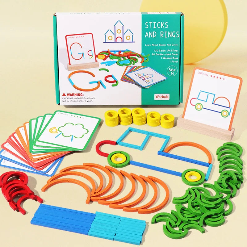 Sticks & Rings – Schlank & kreativ – Hölzerne Formen Puzzle