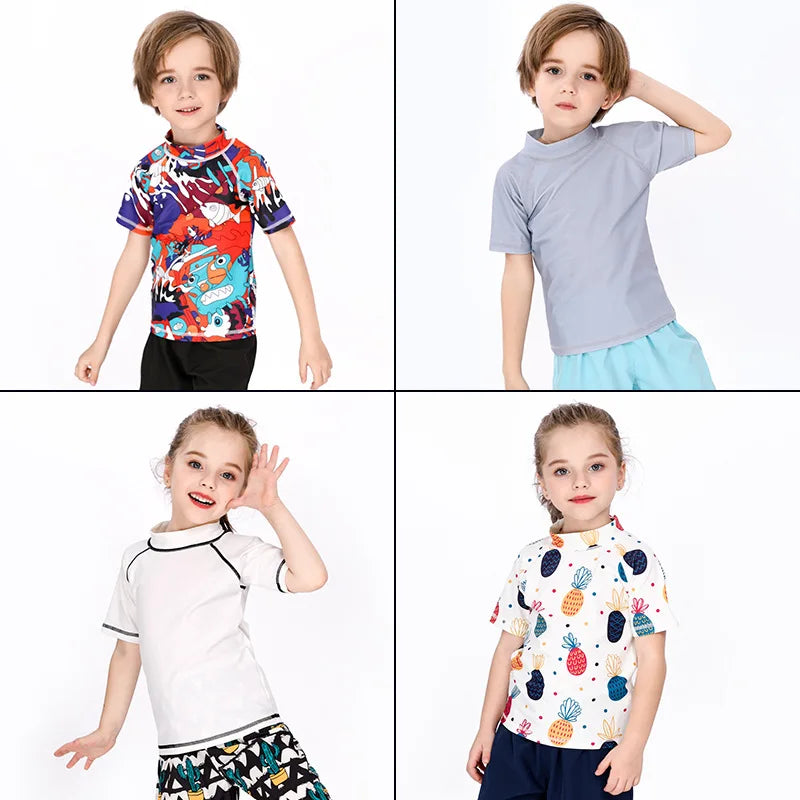 SunnyGuard – Sommerlich & schützend – Anti-UV-Schwimmshirt für Kinder mit kurzen Ärmeln