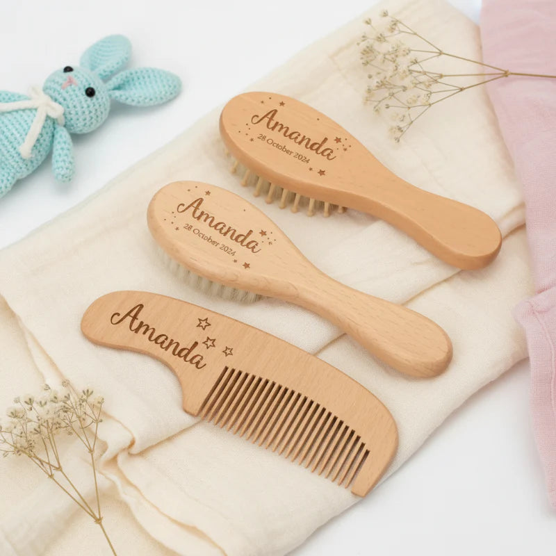 Personalized Hairbrush – Sanft & Einzigartig – Personalisiertes Baby-Haarbürsten-Set