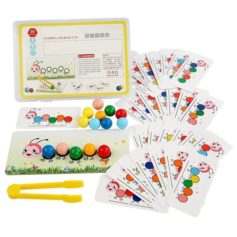 Wooden Clip Beads™ – Bunter Bewegungsspaß mit Raupe – Malen & Motorik Spielzeug