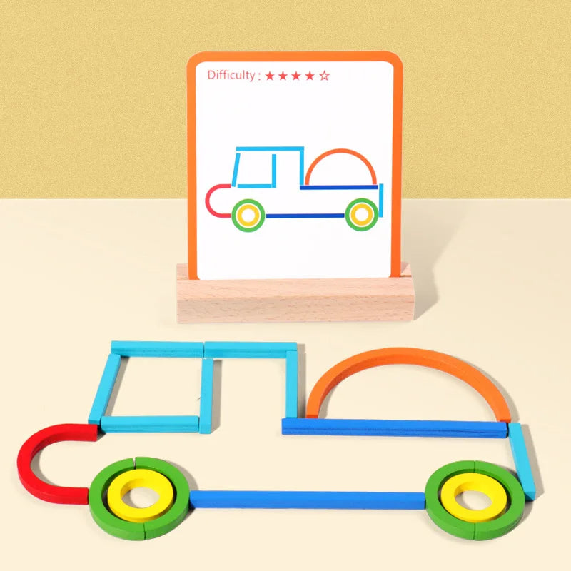 Sticks & Rings – Schlank & kreativ – Hölzerne Formen Puzzle