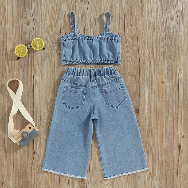 Mini Fashion™ - Schöne Stickerei - Denim Sommer Set