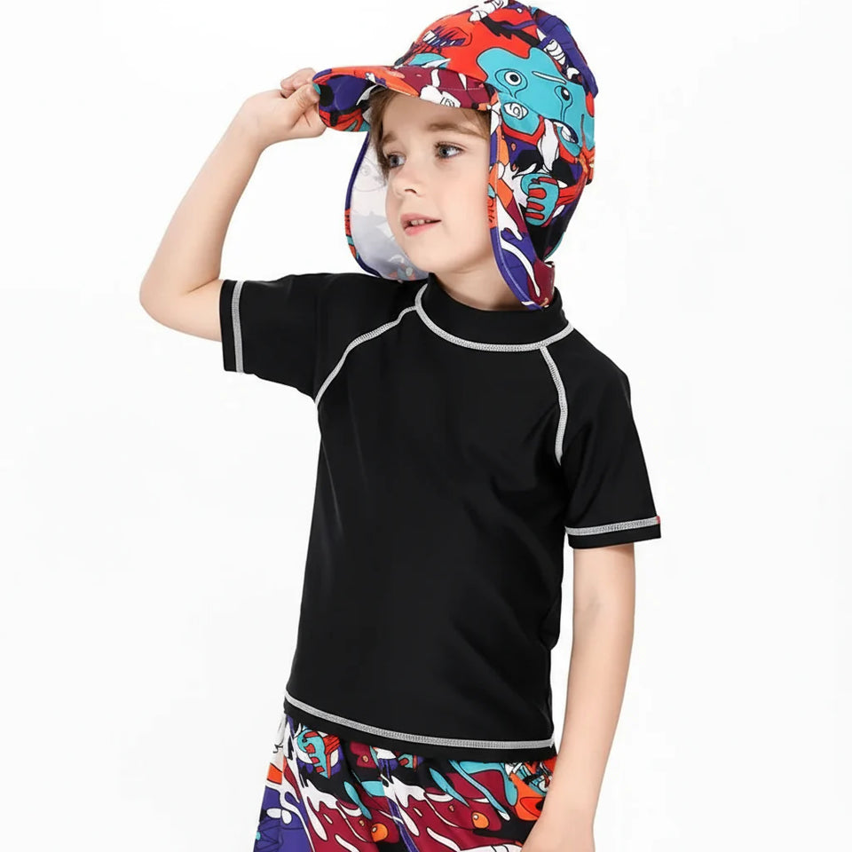 SunnyGuard – Sommerlich & schützend – Anti-UV-Schwimmshirt für Kinder mit kurzen Ärmeln