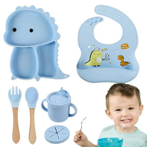 Dino Tablewear Set™ - 7-teiliges Set - Kindergeschirr aus Silikon