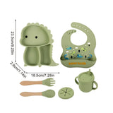 Dino Tablewear Set™ - Sæt med 7 dele - Spisesæt til børn i silikone